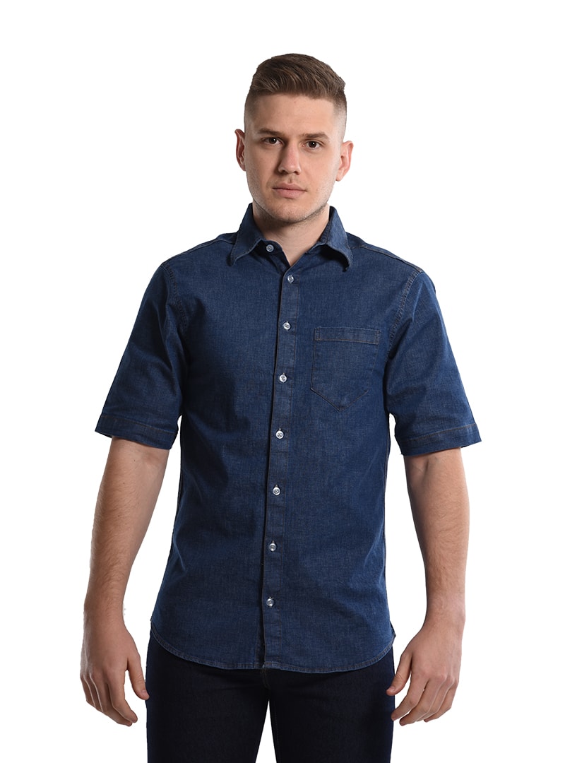 Camisa social manga cheap curta jeans