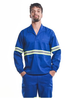 Camisa Profissional Fechado C/Elástico Nos Punhos Gola Italiana e Faixa Refletiva Azul Royal