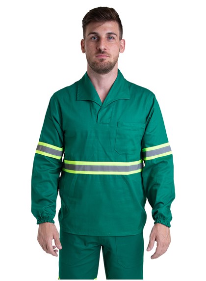Camisa Profissional Fechado C/Elástico Nos Punhos Gola Italiana e Faixa Refletiva Verde