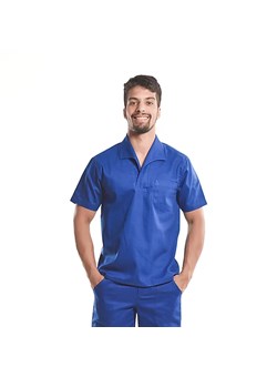 Camisa Profissional Modelo Fechado Mangas Curtas Gola Italiana Azul Royal - Brim