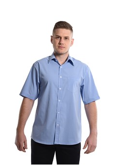 Camisa Tricoline Manga Curta Azul Plácido