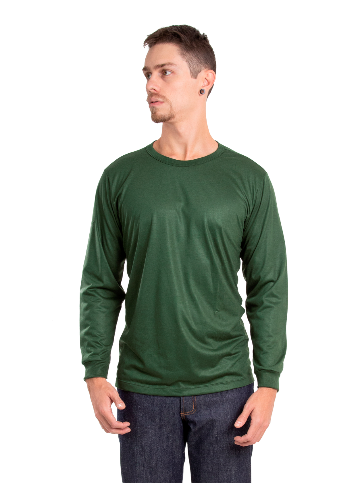 Camiseta Malha Fria Manga longa Verde Musgo Tamanho P Cor Verde